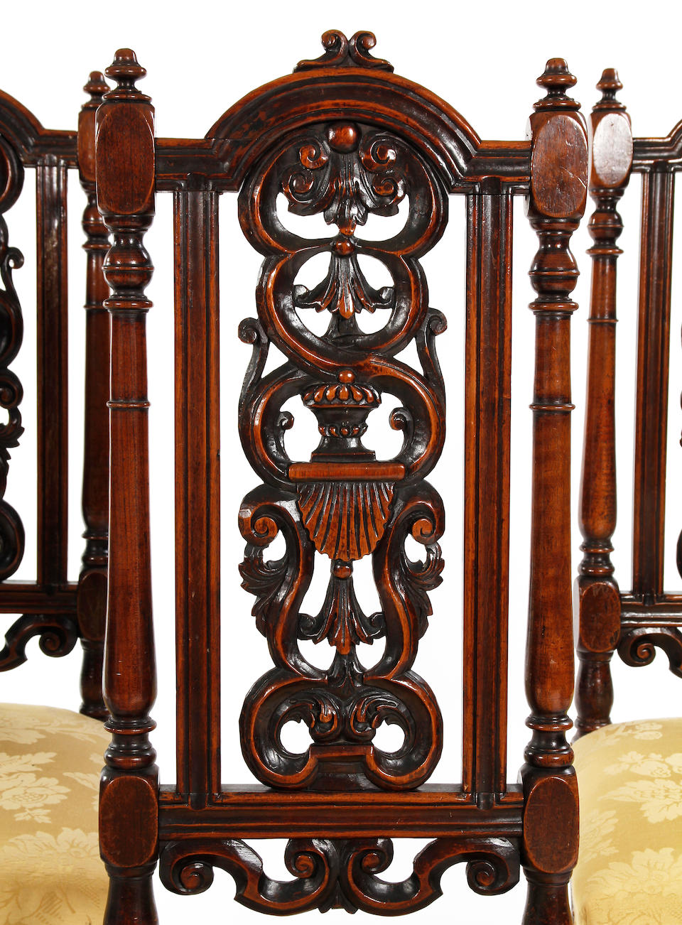 A set of six North European walnut high-back dining chairs 19th century, after Daniel Marot