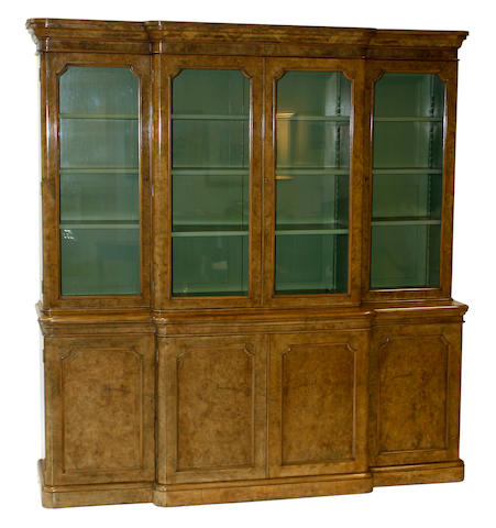 A good Victorian, bleached walnut, breakfront bookcase