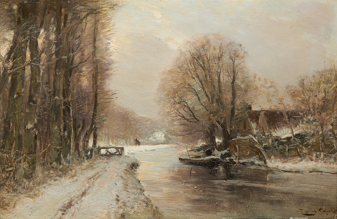 Louis Apol (Dutch, 1850-1936) River landscape in winter image 1