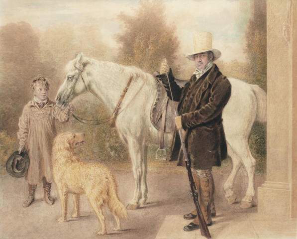 William Henry Hunt, OWS (British, 1790-1864) A sportsman with a boy, a pony and a dog