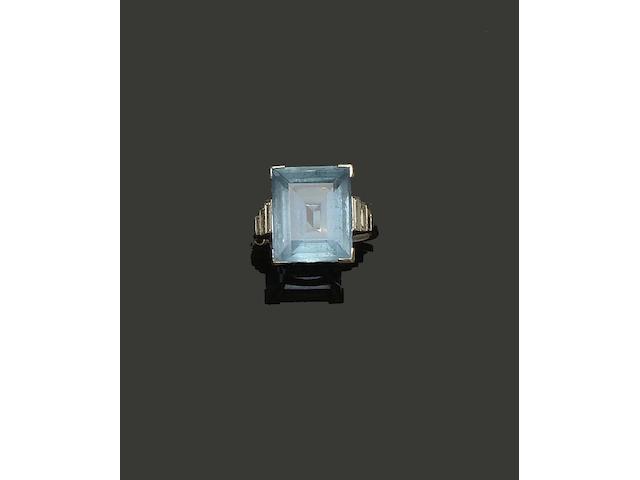 An Art Deco style aquamarine and diamond ring