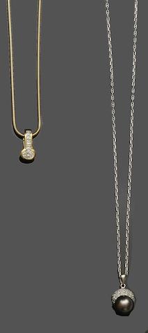 Boodles and Dunthorne: A diamond pendant and a diamond and cultured pearl pendant (2)