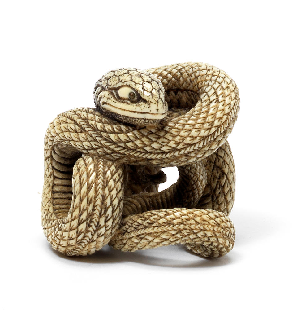 An ivory netsuke of a snake 19th century