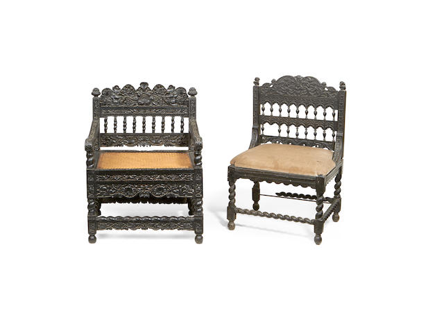 Two Indian 19th century ebony chairs