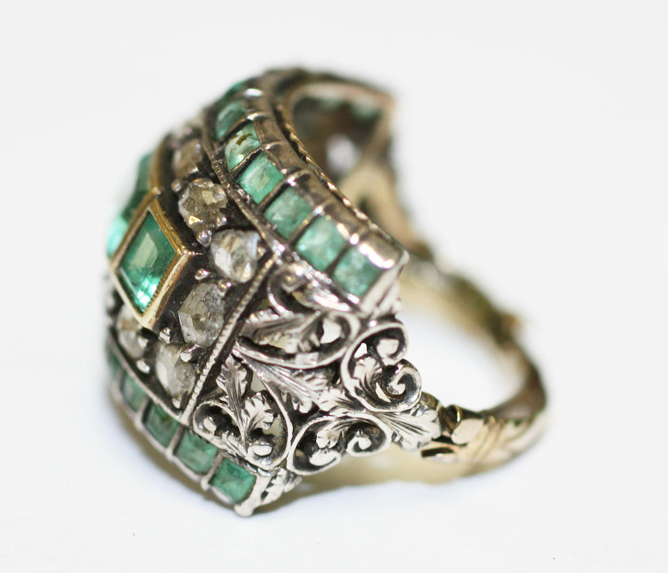 An emerald and diamond ring, late 18th/early 19th century