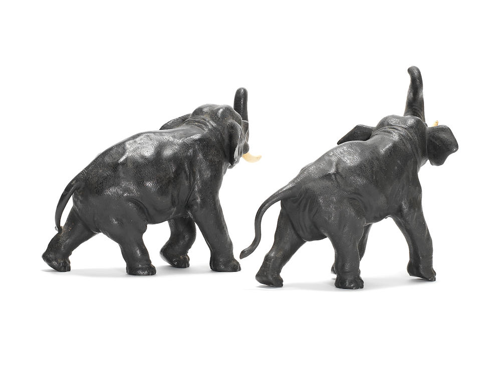 Two bronze elephants By Genryusai Seiya, Meiji Period