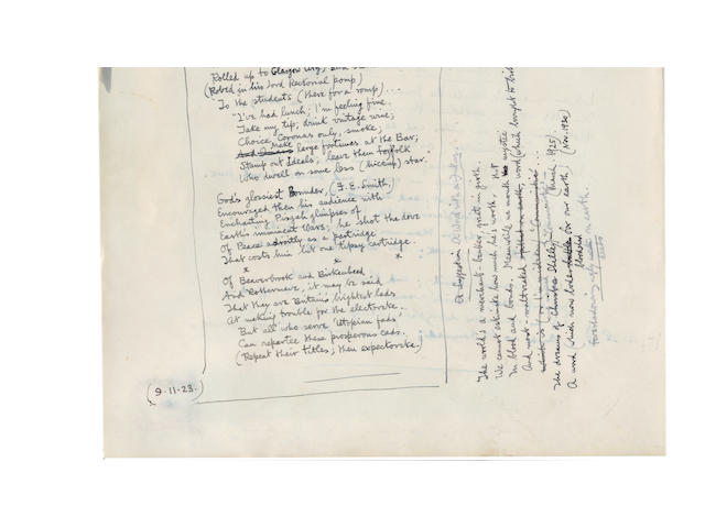 SASSOON, SIEGFRIED (1886-1967) AUTOGRAPH EXTENSIVELY REVISED POETICAL NOTEBOOK PRIMARILY FOR THE 1920s WITH NEARLY 50 UNPUBLISHED POEMS,