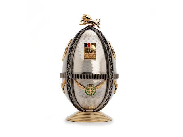 A Theo Faberge limited edition number 7 Jimmy Johnstone egg