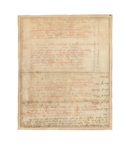 GRAY, THOMAS (1716-1771) AUTOGRAPH DRAFT OF PART OF HIS LATIN POEM 'DE PRINCIPIIS COGITANDI' OR AN ELEGY ON THE DEATH OF HIS FRIEND THE POET RICHARD WEST, [1742]