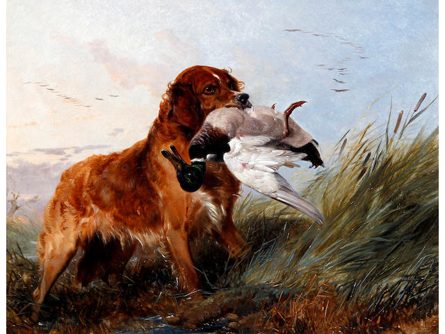 Circle of Richard Ansdell, RA (British, 1815-1885) Water spaniel with catch