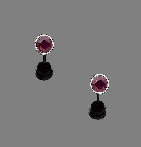 A pair of ruby earstuds