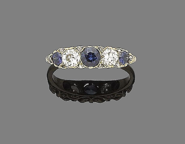 A sapphire and diamond five-stone ring