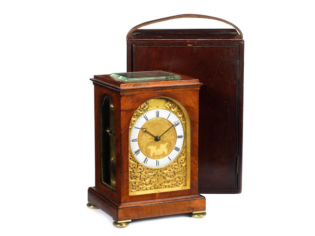 A fine early Victorian rosewood cased travelling clock with original felt-lined mahogany travelling box Arnold and Frodsham, 84 Strand, London, No 823 2