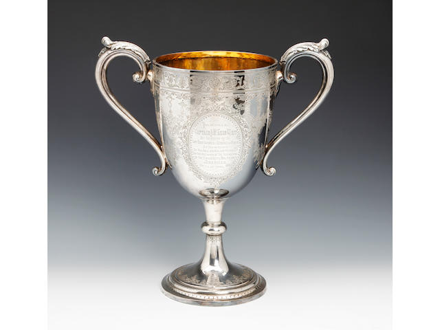 A Victorian silver two handled presentation cup by Atkin Bros., Sheffield 1879