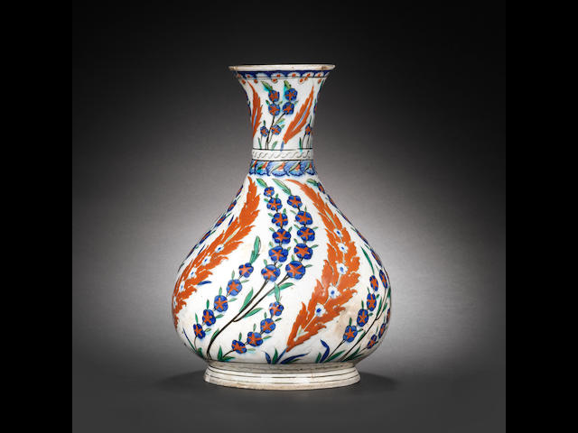 A rare, large Iznik pottery Water Bottle (surahi) Turkey, circa 1575