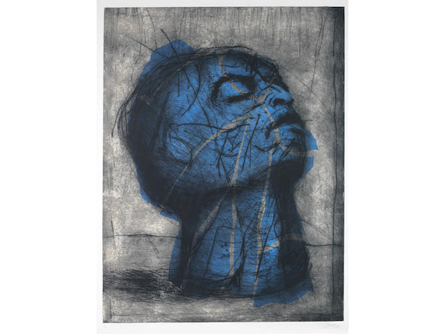 William Joseph Kentridge (South African, born 1955) 'Head (Blue)'