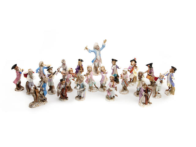 A collection of Meissen Monkey band figures Late 19th Century/early 20th Century