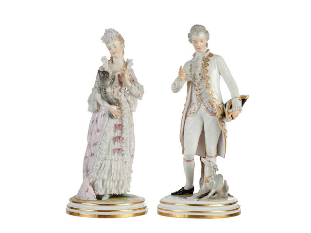 A pair of Meissen figures of a gallant and companion, late 19th century