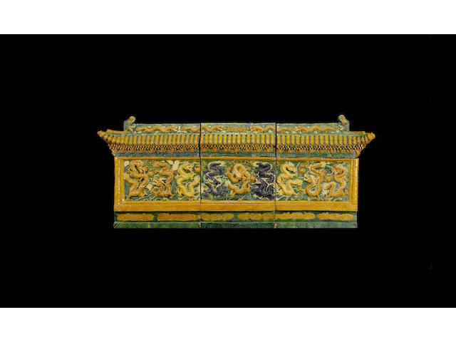 A large sancai 'nine-dragon' architectural frieze, late Ming dynasty or later