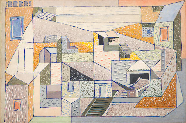 Nikos Hadjikyriakos-Ghika (Greek, 1906-1994) Composed houses, Hydra, 1939 40 x 60 cm.