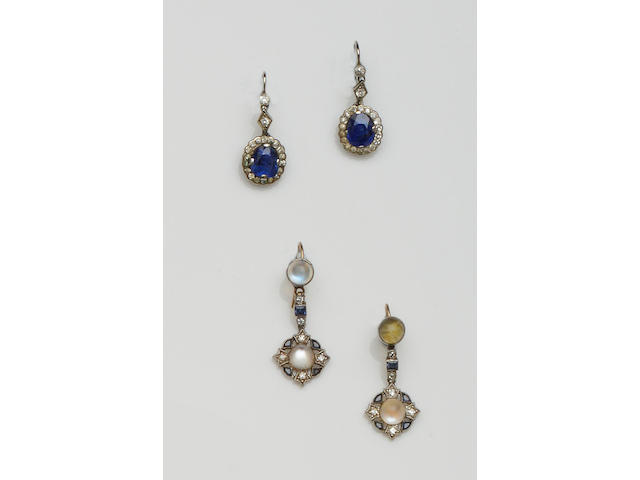 Two pairs of gem set earpendants (2)