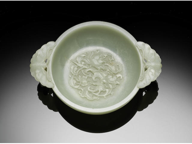 A VERY FINE AND RARE PALE GREEN JADE MARRIAGE BOWL Qianlong