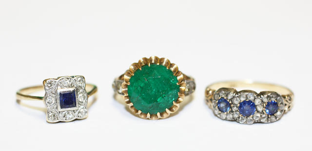 Three gem set rings, (3)
