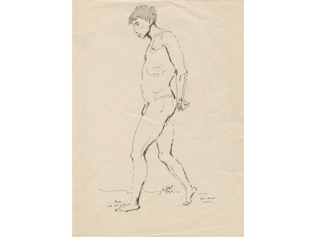 PEAKE (MERVYN) An original ink drawing of a naked man striding, 1957; and 4 pencil drawings (5)