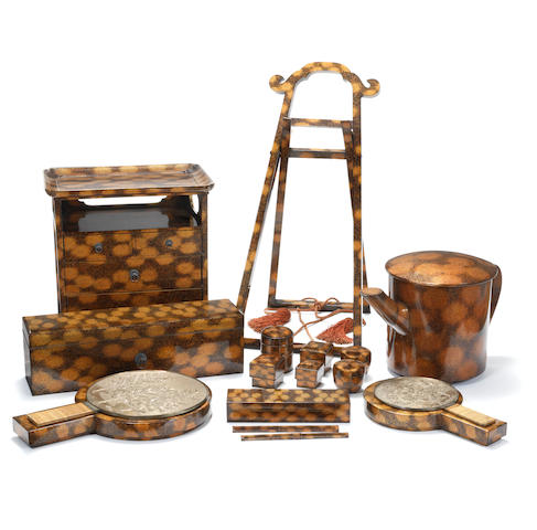 An extensive gold lacquer cosmetic set 19th century