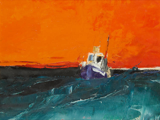 Donald Hamilton Fraser RA (British, 1929-2009) 'Study. Seascape orange sky'