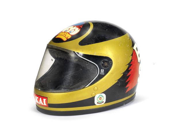 Barry Sheene's Team Akai Yamaha race helmet, circa 1980,