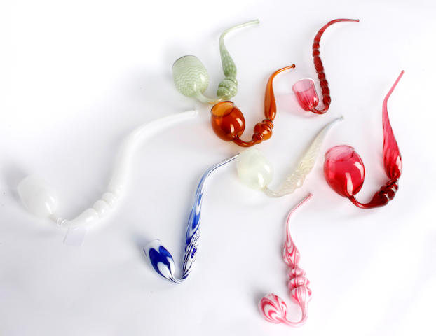A large group of Nailsea glass pipes