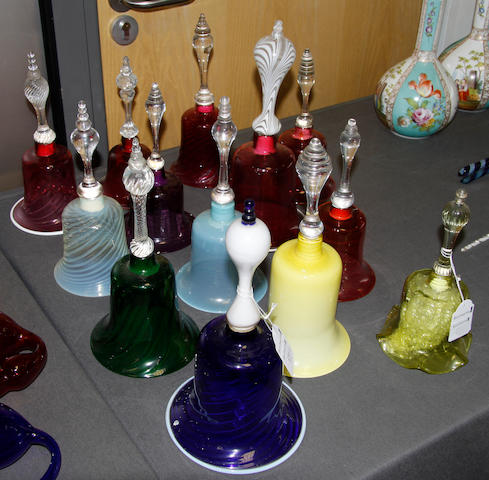A group of thirteen various glass table bells