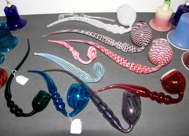 A group of ten various Nailsea glass pipes