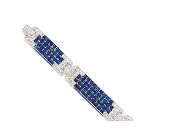 A fine art deco sapphire and diamond bracelet, by Cartier,