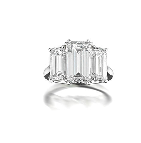 An impressive three-stone diamond ring, by Harry Winston