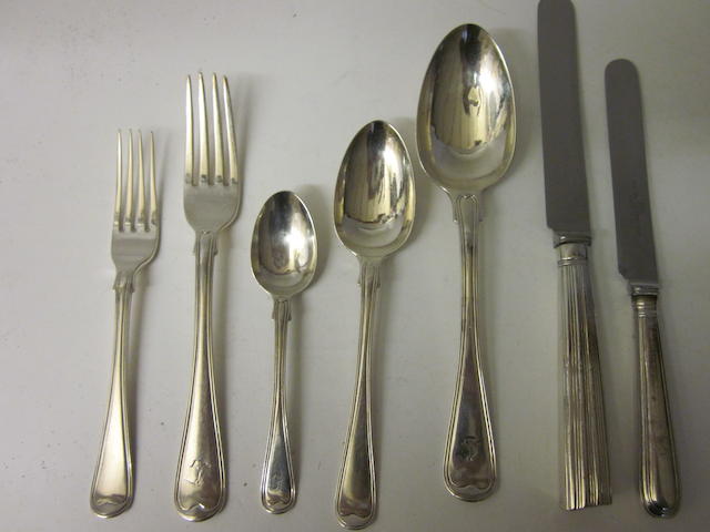 A silver composite canteen of  Victorian and later Old English thread pattern flatware by George Adams/ John Marshal Spink, London 1854/London 1915  (Qty)