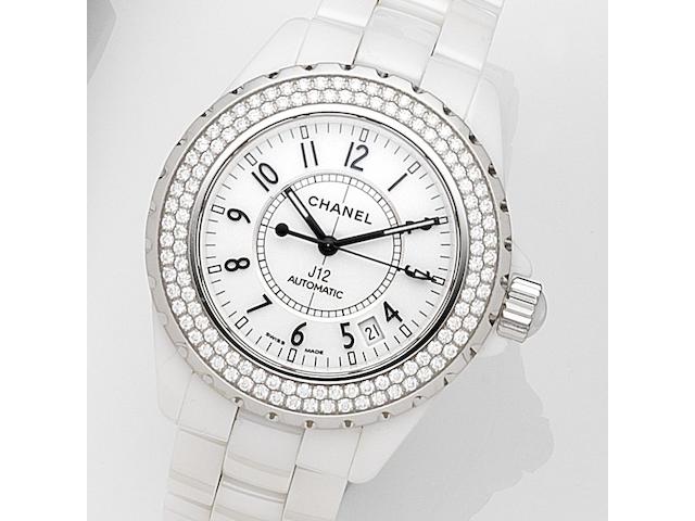 Chanel. A ceramic and diamond set automatic calendar bracelet watchJ12, Case No.I.S.37218, Circa 2009