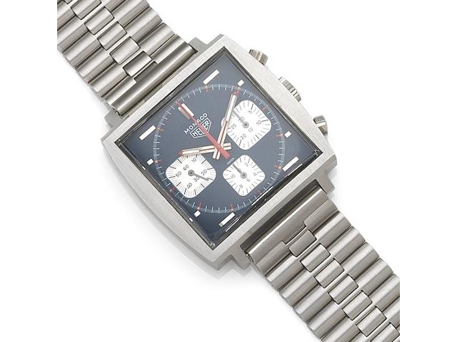 Heuer. A stainless steel manual wind chronograph bracelet watchMonaco, Ref:73633B, Case No.166083, Circa 1972