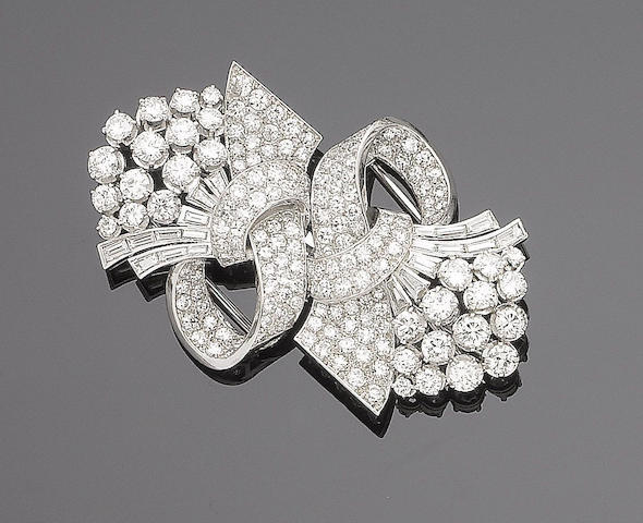 A diamond double-clip brooch