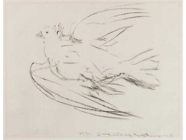 Pablo Picasso (Spanish, 1881-1973) The Flying Dove Lithograph, conceived in 1950, on Rives, bearing a pencil signature and inscribed 'Epreuve d'artiste' in the image lower left, a proof aside from the edition of 50, printed in 1955 by Editions Braun & Cie, Paris, 540 x 600mm (21 1/4 x 23 5/8in)(I)