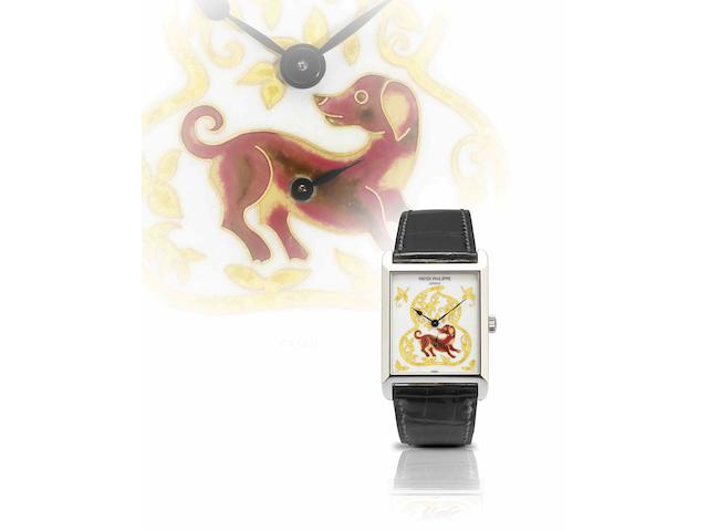 Patek Philippe. A very rare and important platinum polychrome cloisonn&#233; enamel manual wind wristwatchYear of the Dog, Ref:5076, Case No.4380911, Movement No.3355548, Sold in March 2007