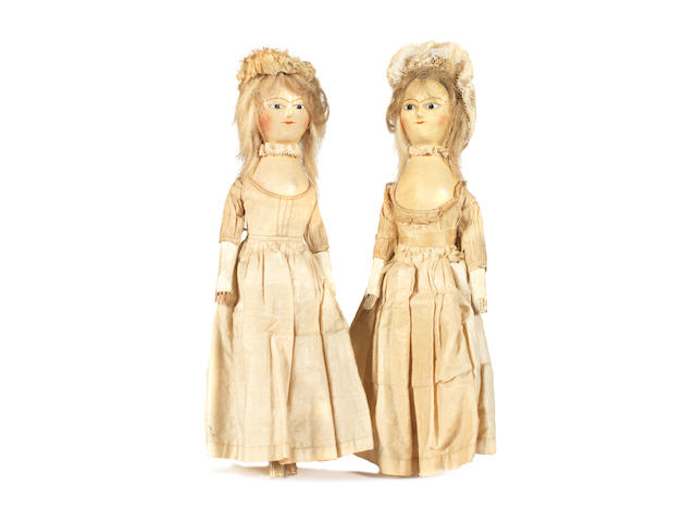 Pair of George III English painted wooden dolls, circa 1780 2