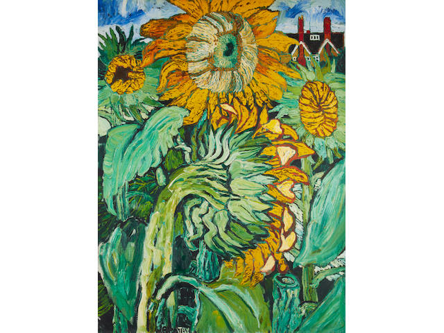 John Bratby R.A. (British, 1928-1992) Sunflowers in the artist's garden