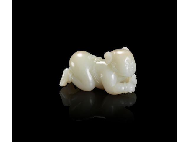 A fine white jade 'recumbent boy' paperweight Qianlong