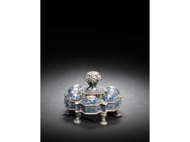 A gem-set enamelled silver-gilt Spice Box Rajasthan, circa 1850