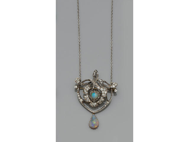 An opal and diamond brooch/pendant