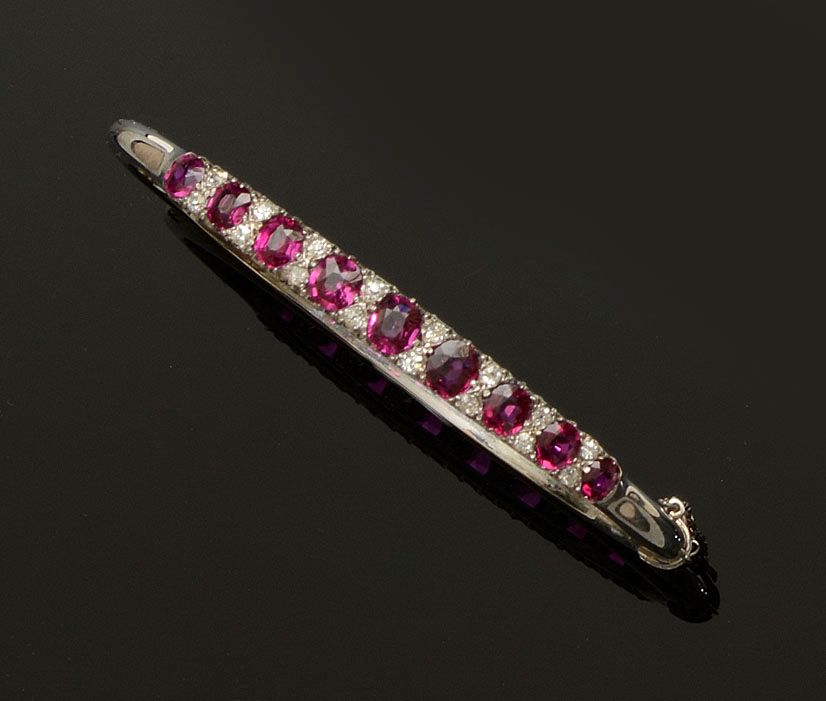 A ruby and diamond hinged bangle