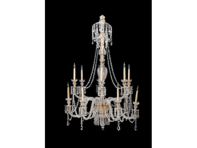 An impressive cut glass twelve light chandelierin the Georgian style