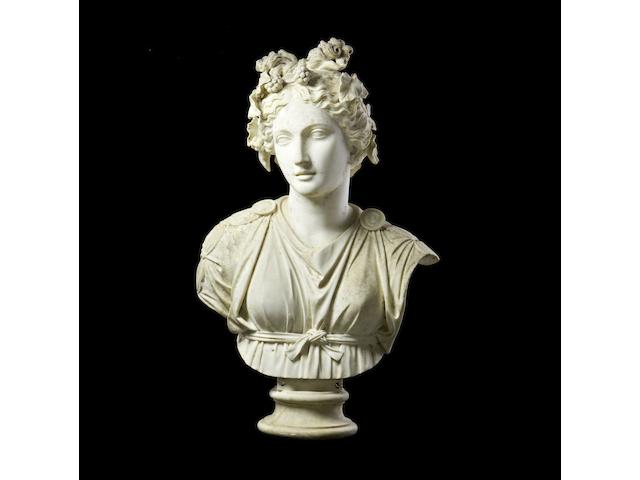 A late 18th / early 19th century Anglo - Italian carved white marble bust of a classical maiden